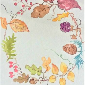 Painting titled "ronde d'automne I -…" by Patricia Hyvernat, Original Artwork, Watercolor