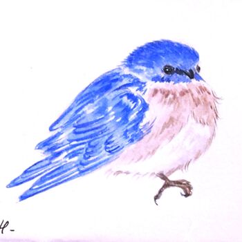 Painting titled "petit oiseau bleu -…" by Patricia Hyvernat, Original Artwork, Watercolor