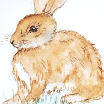 Painting titled "petit lapin de gare…" by Patricia Hyvernat, Original Artwork, Watercolor