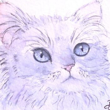 Painting titled "le chat blanc - aqu…" by Patricia Hyvernat, Original Artwork, Watercolor