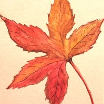 Painting titled "feuille d'automne…" by Patricia Hyvernat, Original Artwork, Watercolor