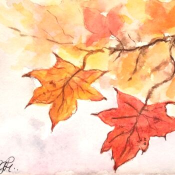 Painting titled "feuillage d'automne…" by Patricia Hyvernat, Original Artwork, Watercolor