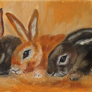 Malerei mit dem Titel "les lapins- animaux…" von Patricia Hyvernat, Original-Kunstwerk, Öl