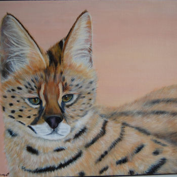 Painting titled "serval -  acrylique…" by Patricia Hyvernat, Original Artwork, Acrylic Mounted on Wood Stretcher frame