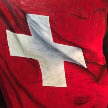 Peinture intitulée "Drapeau Suisse  - d…" par Patricia Lei Ulvoas, Œuvre d'art originale, Huile