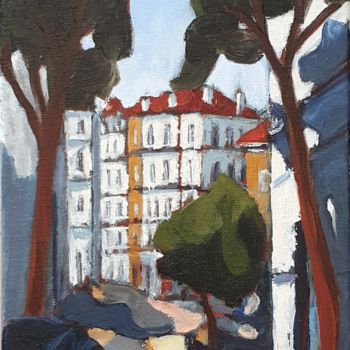 Painting titled "Rue de la Station" by Patricia Lejeune, Original Artwork, Oil