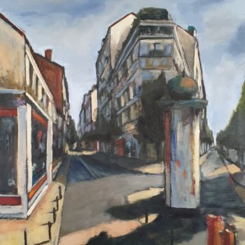 Painting titled "Kiosque et boulange…" by Patricia Lejeune, Original Artwork, Oil