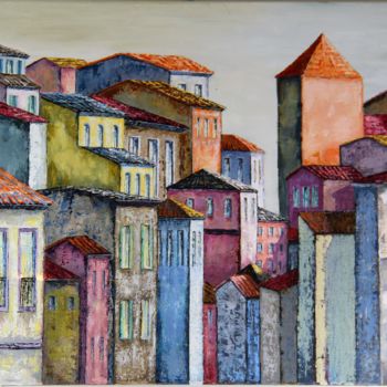 Peinture intitulée "Tour orange" par Patricia Lejeune, Œuvre d'art originale, Acrylique
