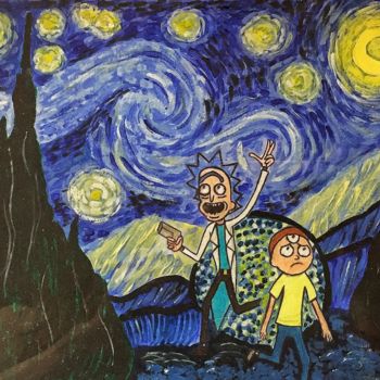 Pintura titulada "Starry night with R…" por Pat Couret, Obra de arte original, Acrílico Montado en Cartulina