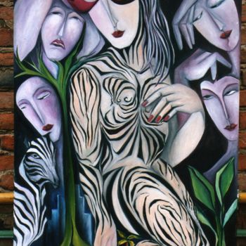 Painting titled "MUJER CEBRA CON CEB…" by Patricia Tobaldo, Original Artwork, Oil