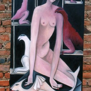 Painting titled "MUJER ALIENÍGENA CO…" by Patricia Tobaldo, Original Artwork, Oil