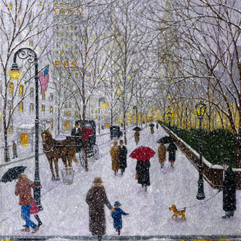 Painting titled "Winter on Fifth Ave…" by Patrick Antonelle, Original Artwork, Oil