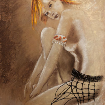 「Nu féminin」というタイトルの絵画 Patrick Bauquelによって, オリジナルのアートワーク, パステル