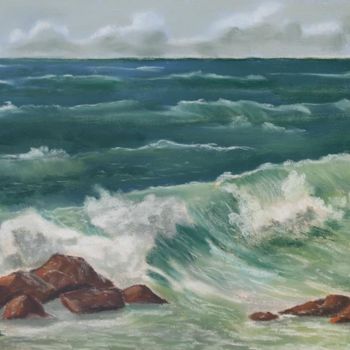 Painting titled "Bord de mer agité" by Patrick Bauquel, Original Artwork, Pastel