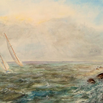 Painting titled "Balade entre amis" by Patrick Bigeon, Original Artwork, Watercolor