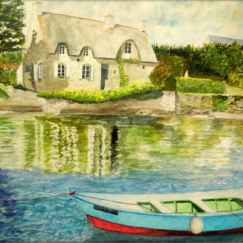 Pintura intitulada "Maison Bretonne bie…" por Patrick Bigeon, Obras de arte originais, Aquarela