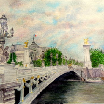 Painting titled "Pont Alexandre III…" by Patrick Bigeon, Original Artwork, Watercolor