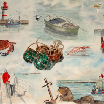 Pintura intitulada "Petit air marin" por Patrick Bigeon, Obras de arte originais, Aquarela