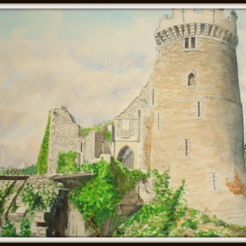 Painting titled "Chateau  de Robert…" by Patrick Bigeon, Original Artwork, Watercolor Mounted on Wood Stretcher frame