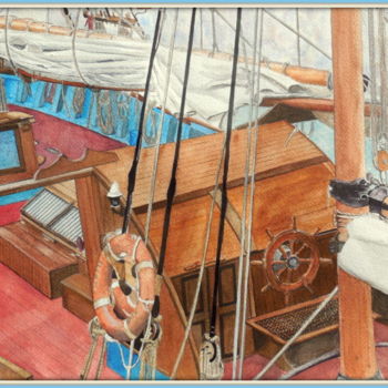Malerei mit dem Titel "Voilier de Fécamp" von Patrick Bigeon, Original-Kunstwerk, Aquarell Auf Karton montiert