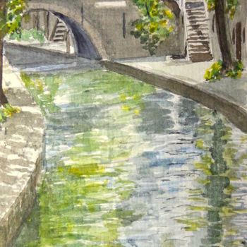 Painting titled "Canal à Utrecht (Pa…" by Patrick Bigeon, Original Artwork, Watercolor