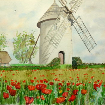 Malerei mit dem Titel "Moulin de pierre à…" von Patrick Bigeon, Original-Kunstwerk, Aquarell