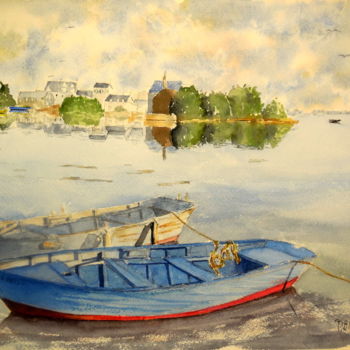 Malerei mit dem Titel "Le calme du rivage" von Patrick Bigeon, Original-Kunstwerk, Aquarell