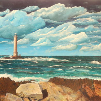 Painting titled "Phare de Goury au C…" by Patrick Bigeon, Original Artwork, Acrylic