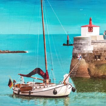 Pintura titulada "Attente de la marée…" por Patrick Bigeon, Obra de arte original, Acrílico Montado en Bastidor de camilla d…