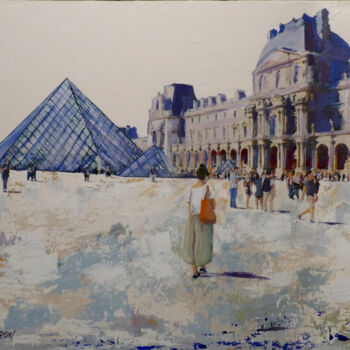 Printmaking titled "Paris Louvre" by Patrick Ceron, Original Artwork, Digital Print Mounted on Wood Stretcher frame
