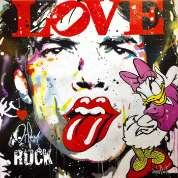 "Mick Jagger, I love…" başlıklı Tablo Patrick Cornee tarafından, Orijinal sanat, Petrol Ahşap Sedye çerçevesi üzerine monte…