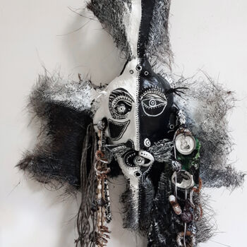 Sculpture intitulée "Masque noir et blan…" par Patrick Danion (spasp), Œuvre d'art originale, Céramique