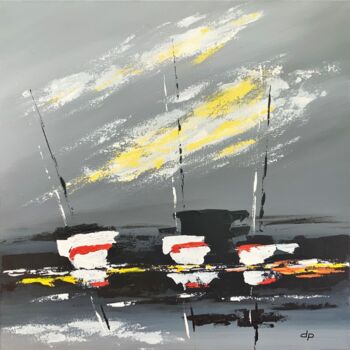 Painting titled "Marine en gris" by Patrick Dugué, Original Artwork, Acrylic Mounted on Wood Stretcher frame