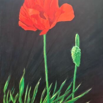 Painting titled "Coquelicot" by Patrick Dugué, Original Artwork, Acrylic Mounted on Wood Stretcher frame