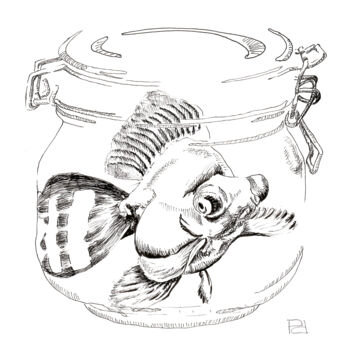 Drawing titled "Le Parfait bocal" by Patrick Dugué, Original Artwork, Gel pen