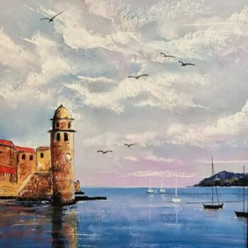 Ζωγραφική με τίτλο "Collioure toujours" από Patrick Fischer, Αυθεντικά έργα τέχνης, Παστέλ Τοποθετήθηκε στο Ξύλινο φορείο σκ…