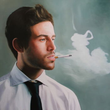 Peinture intitulée "Le trader fume" par Patrick Geffroy, Œuvre d'art originale, Huile