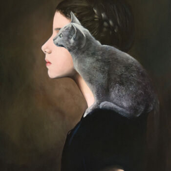 Pintura intitulada "Les yeux de mon chat" por Patrick Geffroy, Obras de arte originais, Óleo