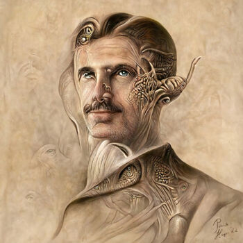 Digitale Kunst mit dem Titel "Nikola Tesla" von Patrick Hager, Original-Kunstwerk, 2D digitale Arbeit