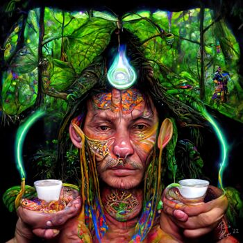 Arte digital titulada "Ayahuasca Shaman" por Patrick Hager, Obra de arte original, Trabajo Digital 2D