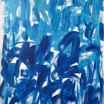 Schilderij getiteld "Just Blue" door Patrick Joosten, Origineel Kunstwerk, Acryl Gemonteerd op Frame voor houten brancard