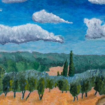 Malerei mit dem Titel "Provence et nuages" von Patrick Kessler, Original-Kunstwerk, Acryl Auf Keilrahmen aus Holz montiert