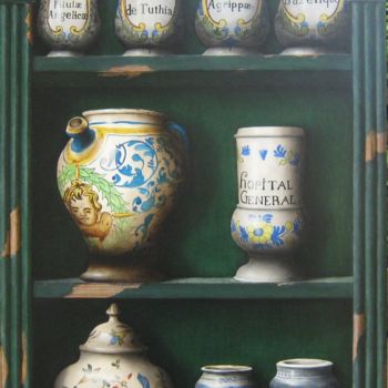 Painting titled "etagere-de-pots-a-p…" by Patrick Lodwitz, Original Artwork, Oil