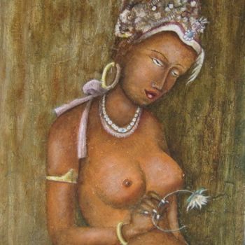 Картина под названием "Femme au lotus" - Patrick Lodwitz, Подлинное произведение искусства, Масло