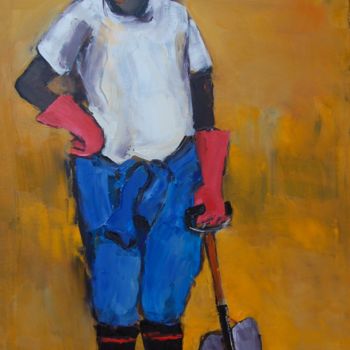 Painting titled "garden-boy-90x60cm.…" by Patrick Makumbe, Original Artwork