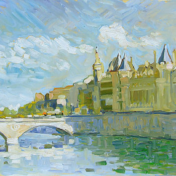 Painting titled "La Conciergerie" by Patrick Marie, Original Artwork, Oil Mounted on Wood Stretcher frame