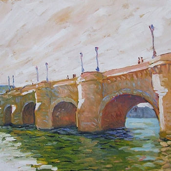Painting titled "Le pont neuf - effe…" by Patrick Marie, Original Artwork, Oil Mounted on Wood Stretcher frame