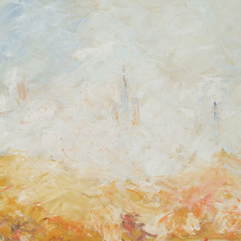 제목이 "Rouen dans la brume…"인 미술작품 Patrick Marie로, 원작, 기름 나무 들것 프레임에 장착됨