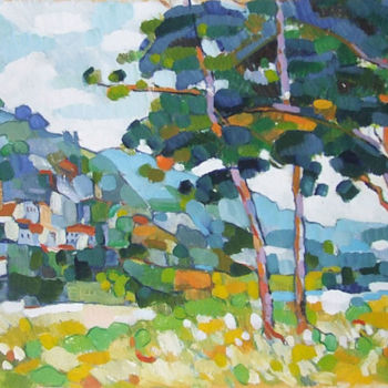 Painting titled "Paysage de Provence" by Patrick Marie, Original Artwork, Oil Mounted on Wood Stretcher frame