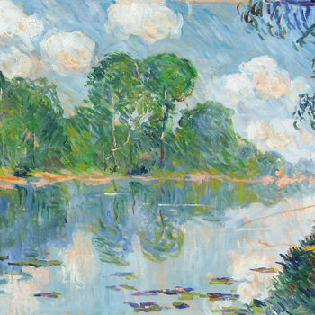 Painting titled "Les bords de l'Eure…" by Patrick Marie, Original Artwork, Oil Mounted on Wood Stretcher frame